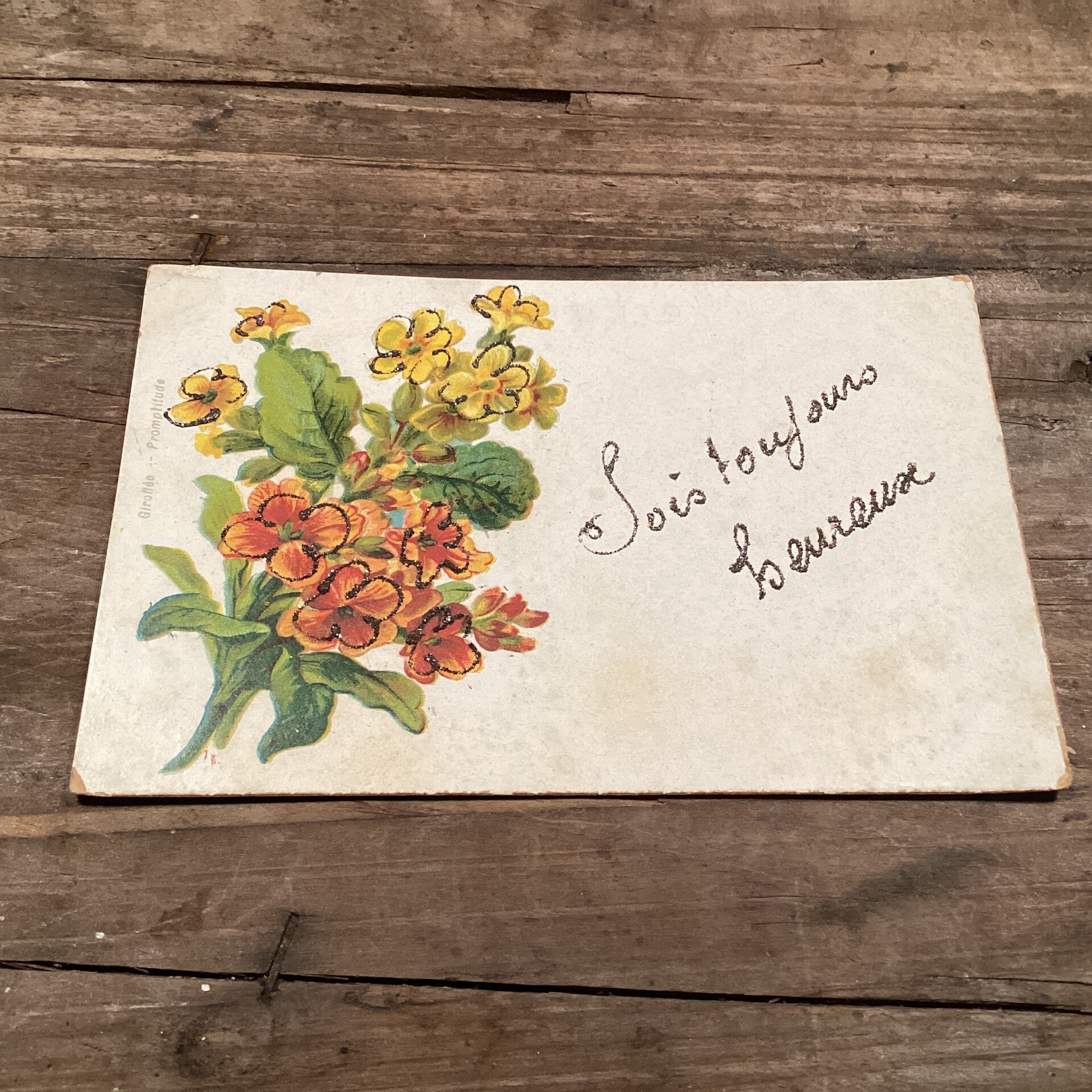 Antiek romantische kaart Zwarte glitters, onbeschreven