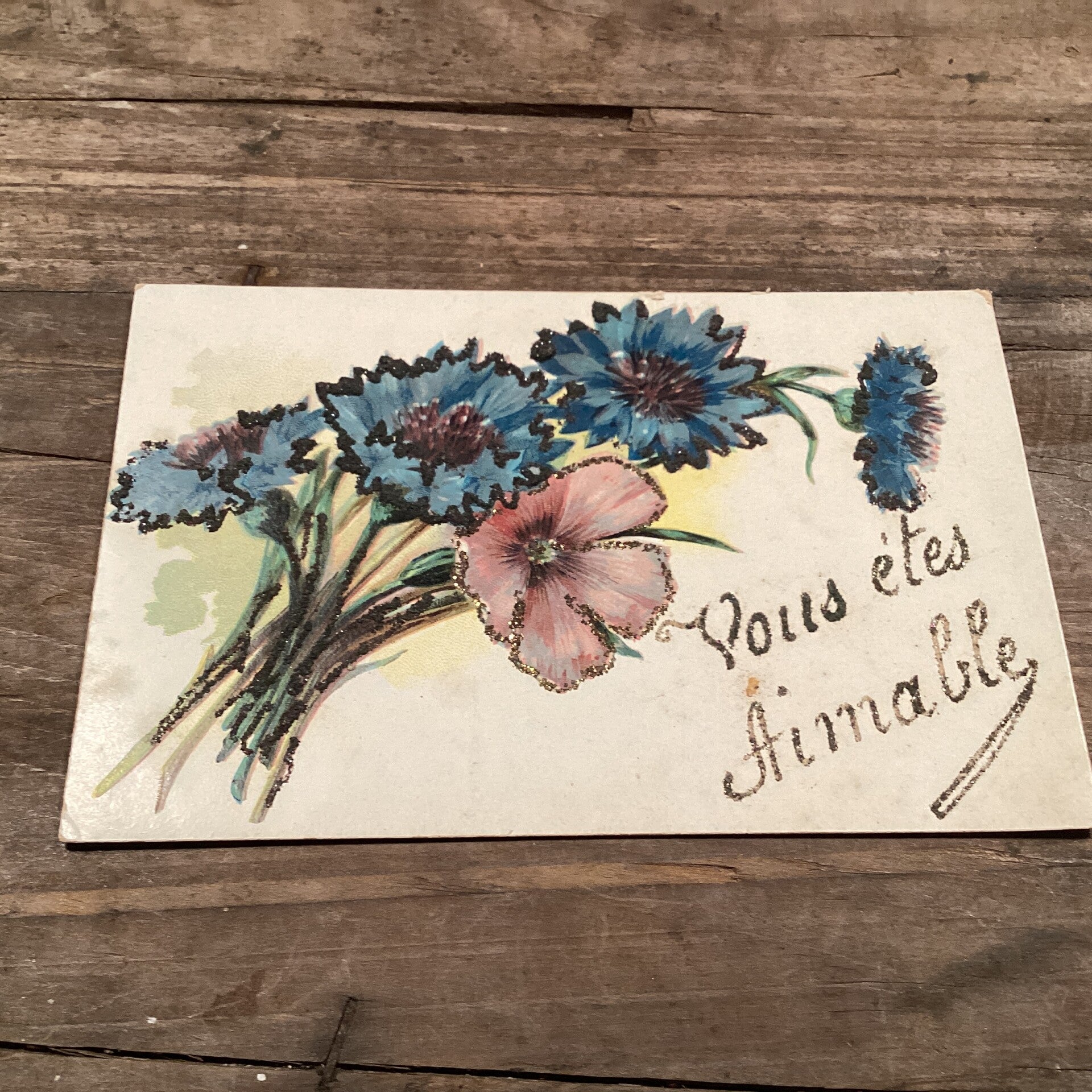 Antiek romantische kaart Zwarte glitters, onbeschreven