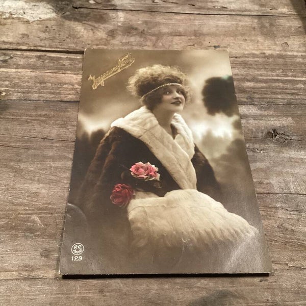 Antieke kerstkaart 1904, ingekleurd