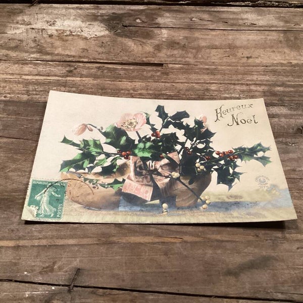 Antieke kerstkaart, ingekleurd, begin 1900, mooi!