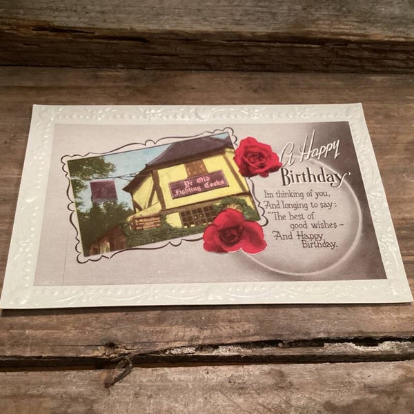 Vintage engelse verjaardagskaart met reliëfrand, onbeschreven