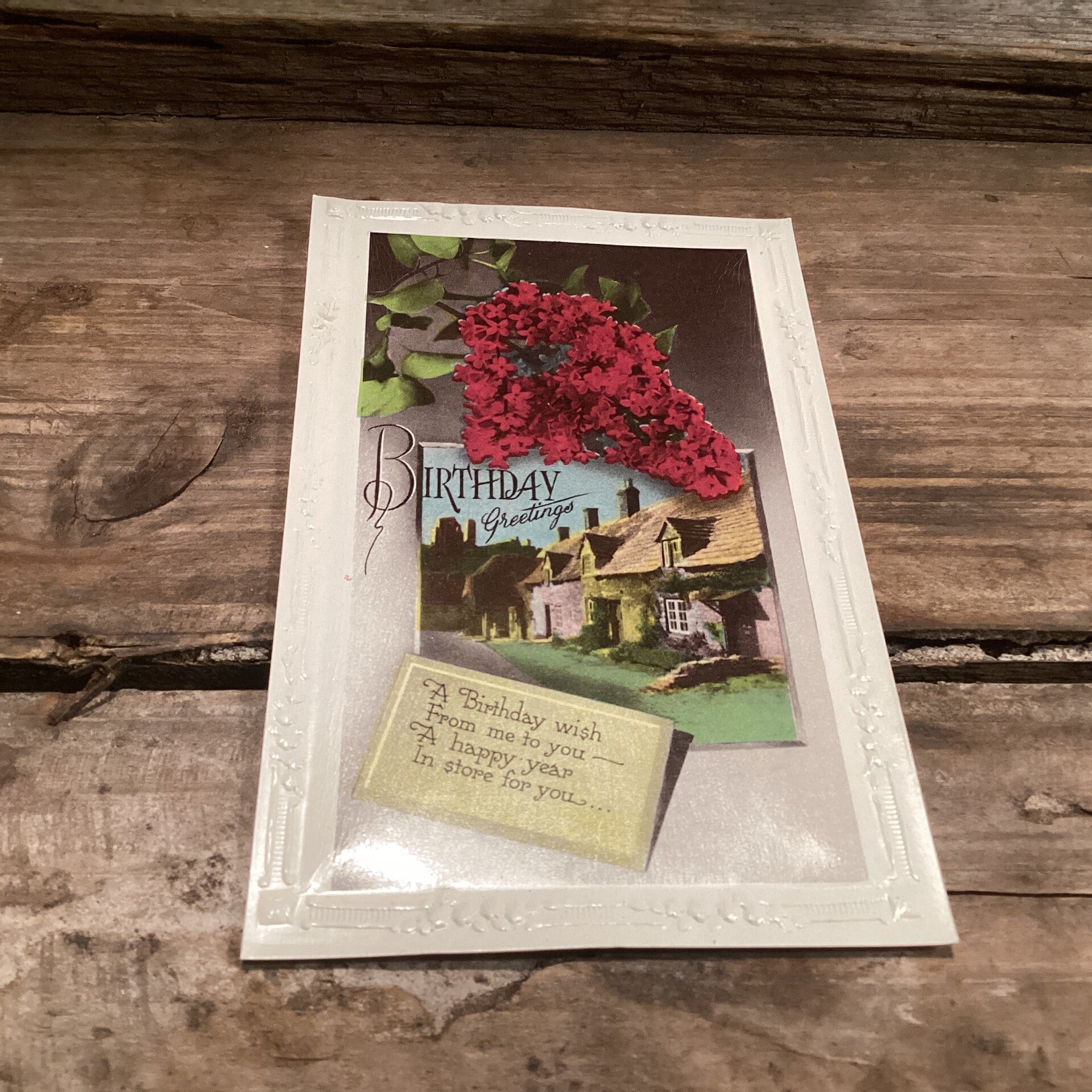 Vintage engelse verjaardagskaart met reliëfrand, onbeschreven