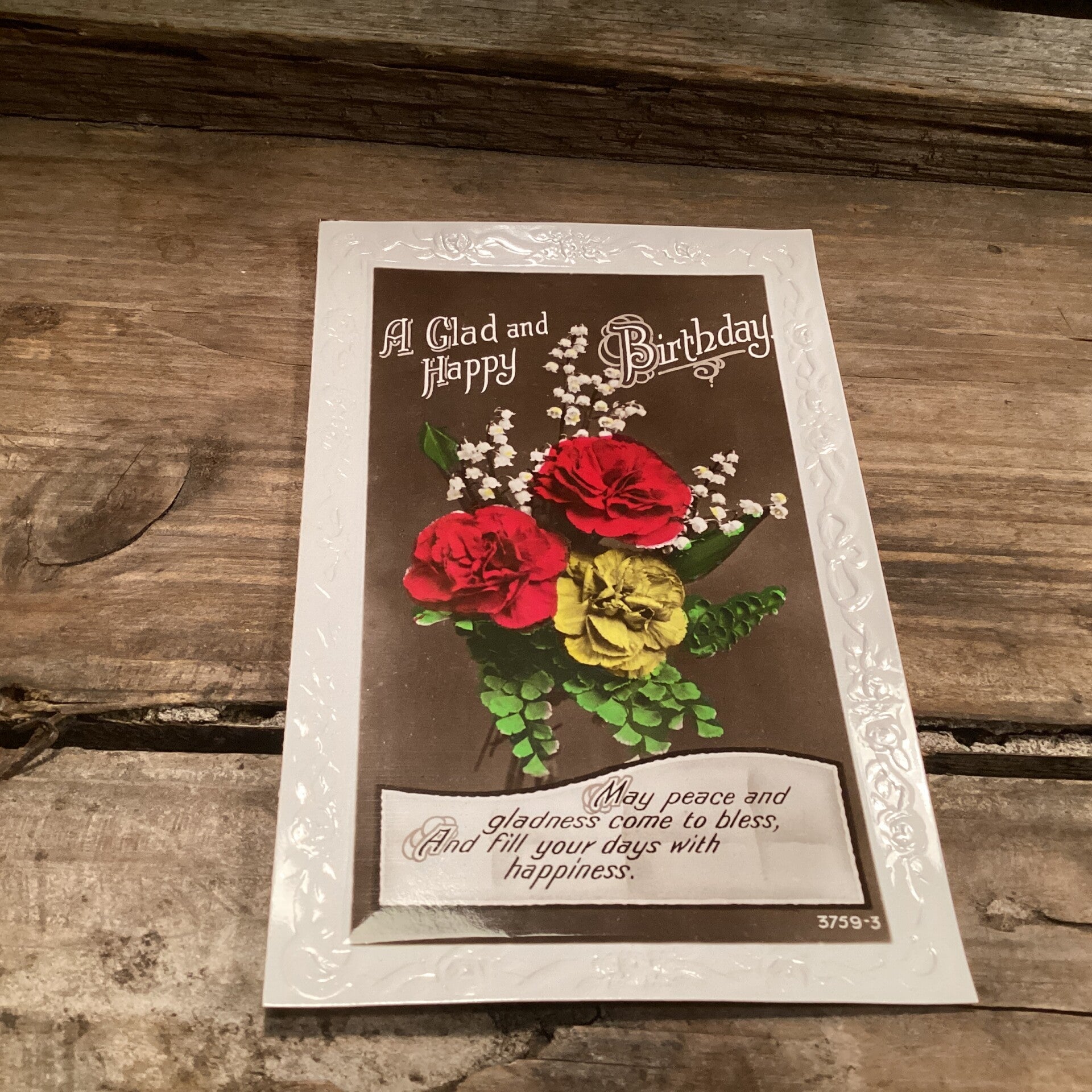 Vintage engelse verjaardagskaart met reliëfrand, onbeschreven