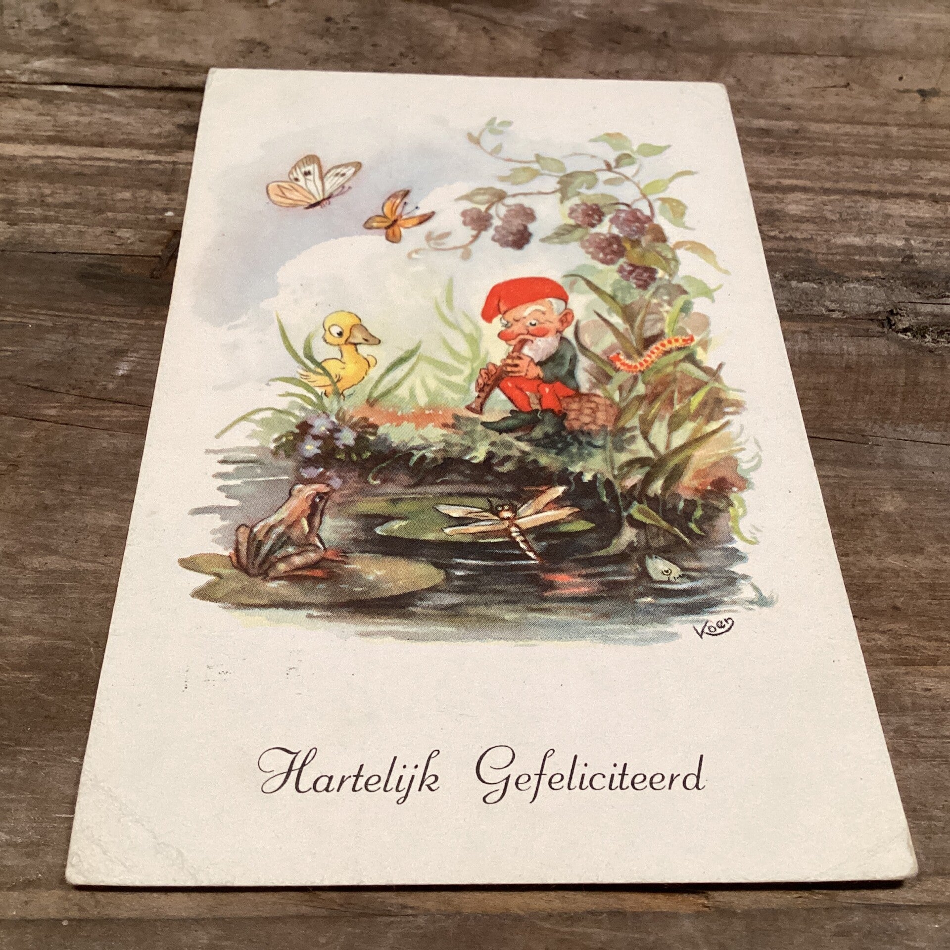 Oude verjaardagskaart met kabouter onbeschreven