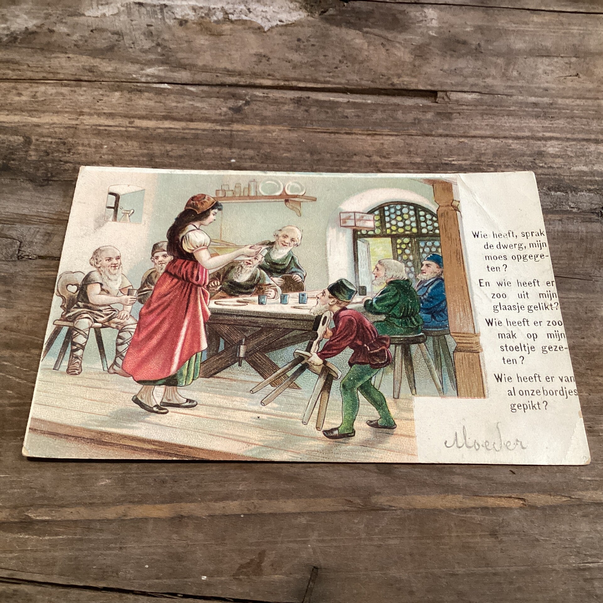 Antieke kaart uit 1905 sneeuwwitje met tekst