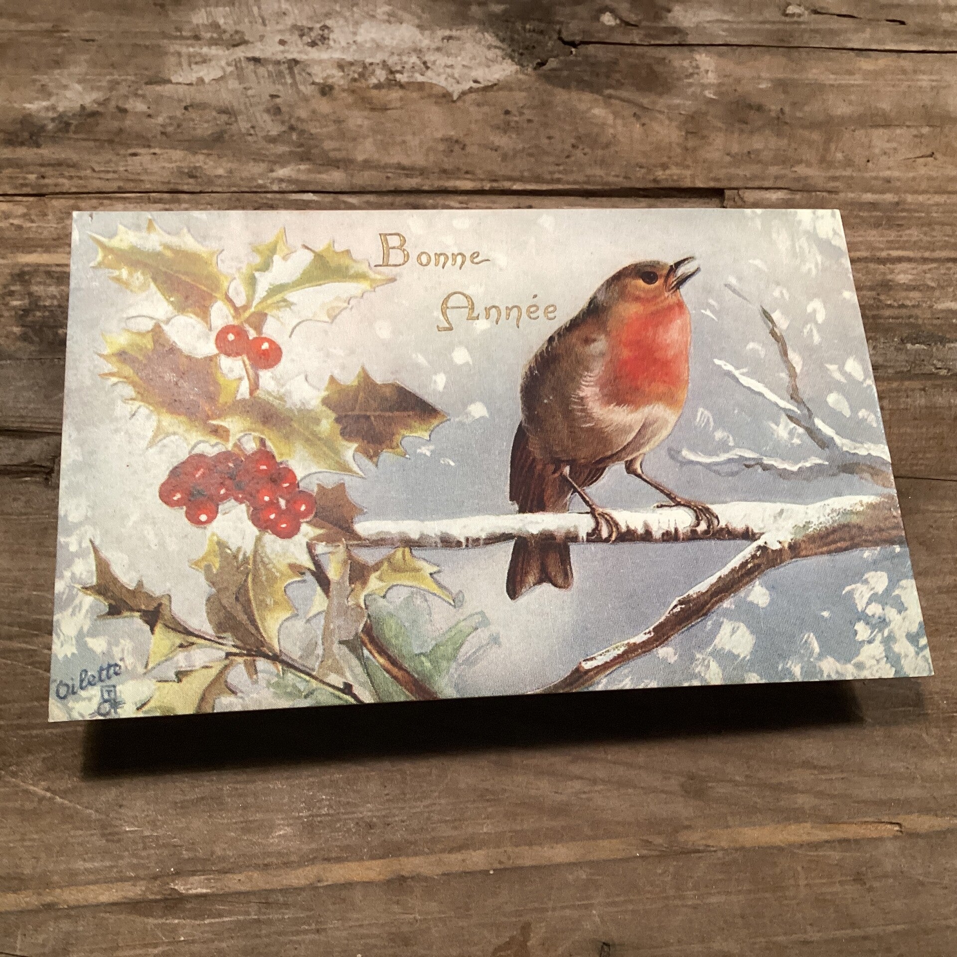 Antieke nieuwjaarskaart vogel begin 1900 onbeschreven