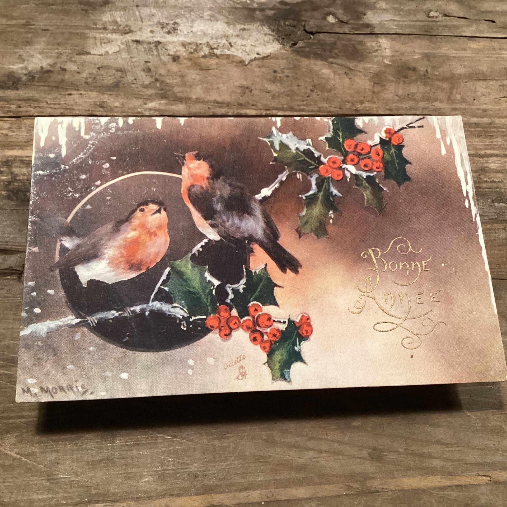 Antieke nieuwjaarskaart vogel begin 1900 onbeschreven