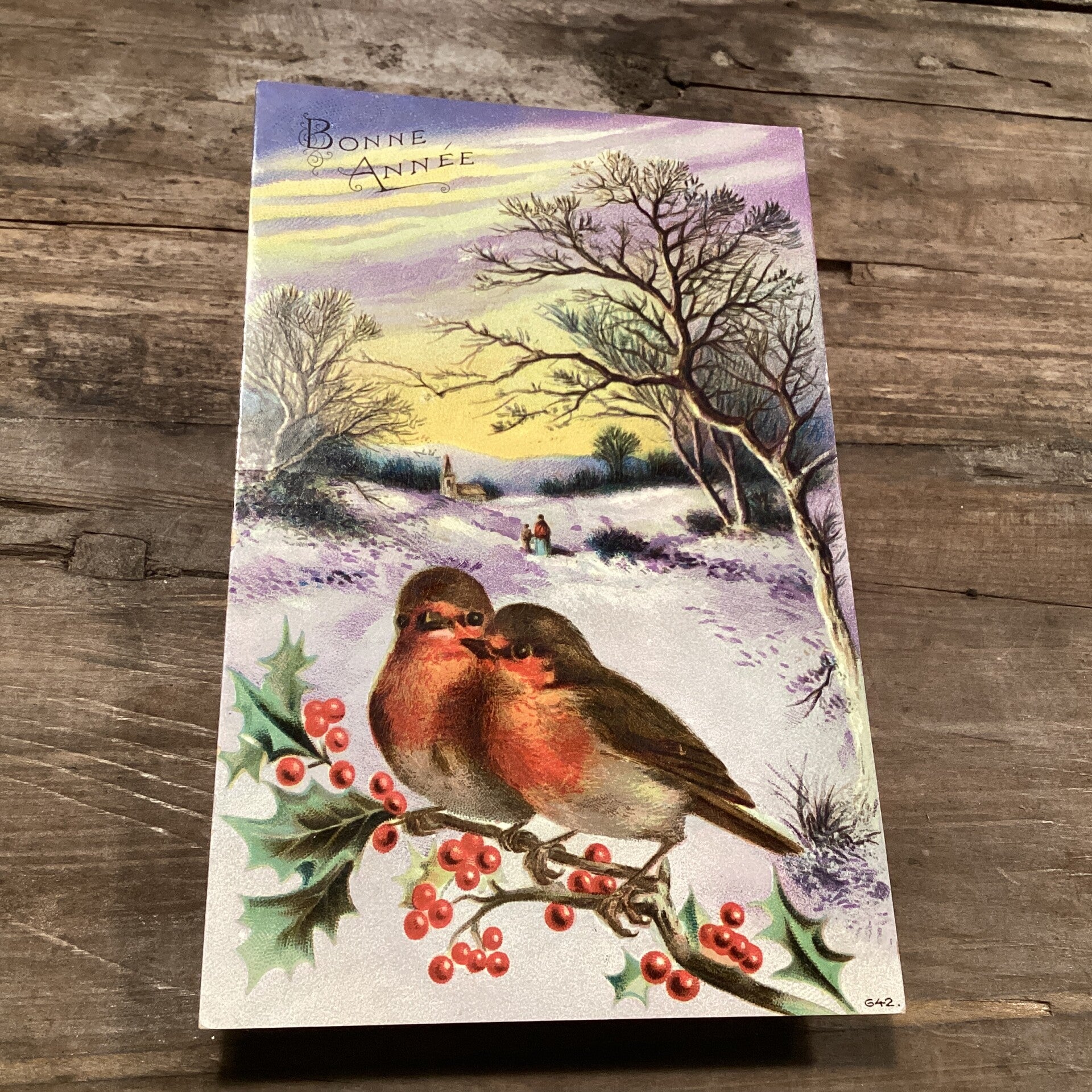 Antieke nieuwjaarskaart vogel begin 1900 onbeschreven