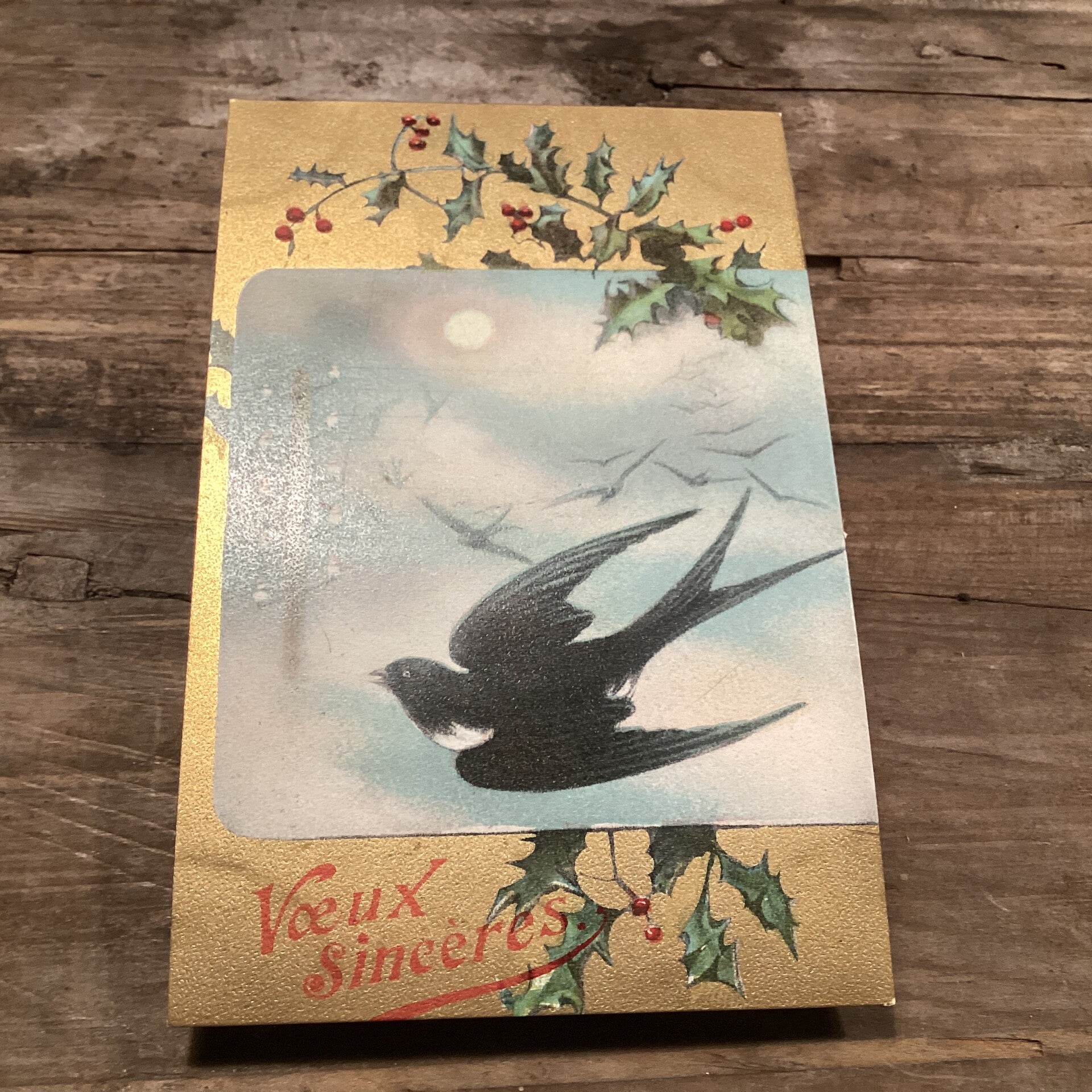Antieke nieuwjaarskaart vogel begin 1900 onbeschreven