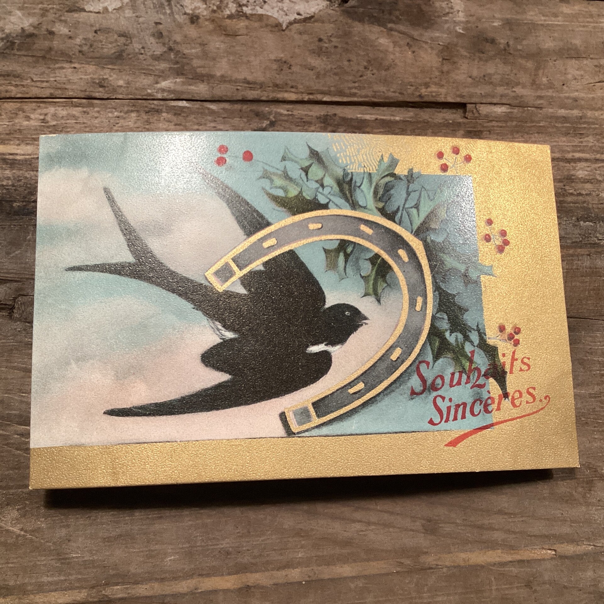 Antieke nieuwjaarskaart vogel begin 1900 onbeschreven