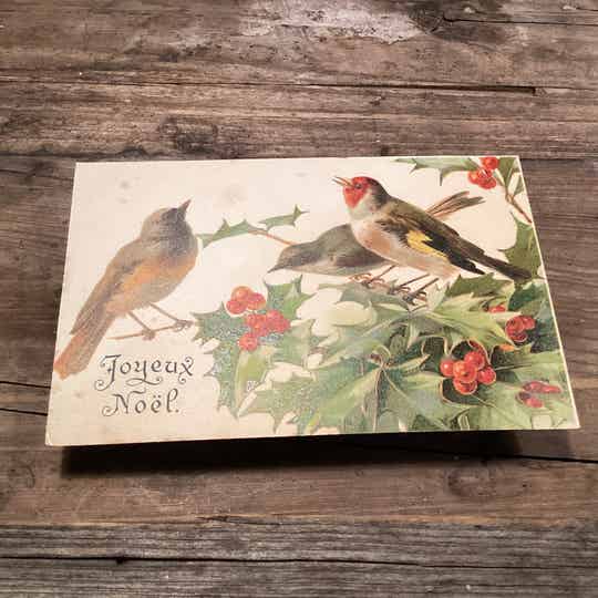 Antieke kerstkaart vogels, rond 1900, onbeschreven