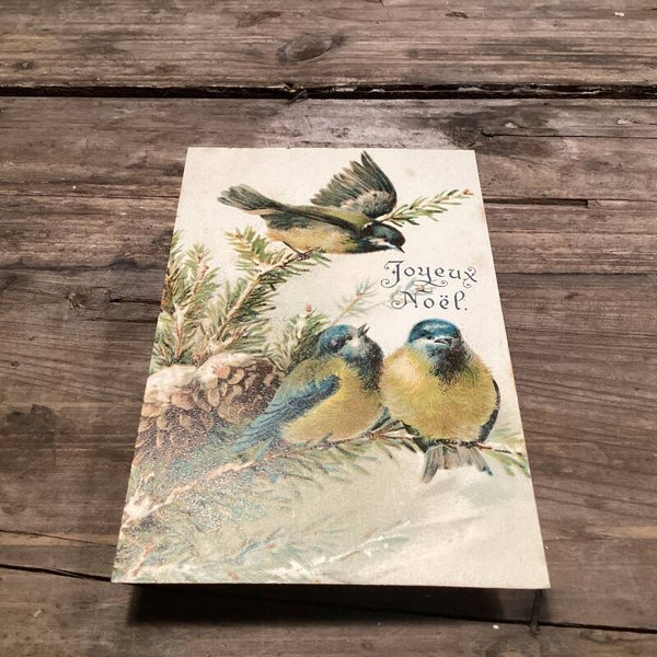 Antieke kerstkaart vogels, rond 1900, onbeschreven