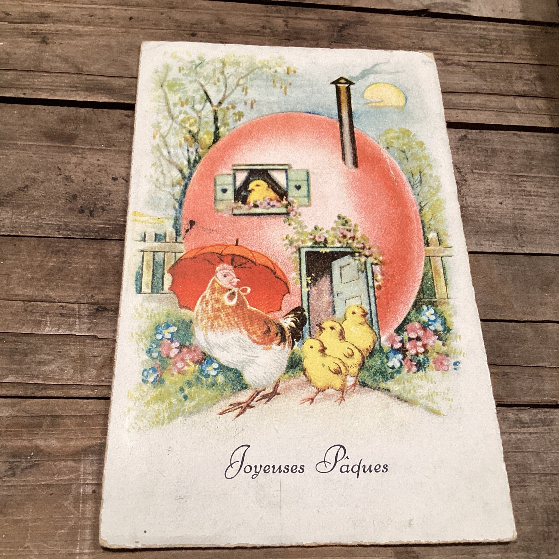 Antieke paaskaart begin 1932 kuikens