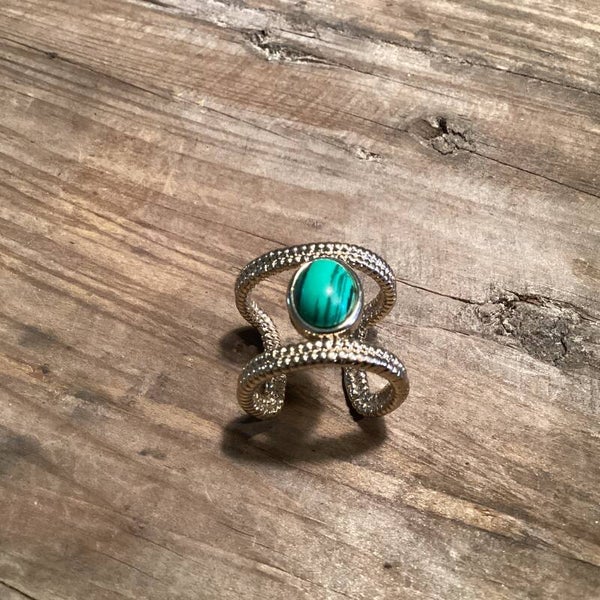 E&C (Emma & Chloë) ring, Paris, met malachiet steen, maat 18, rosé goud