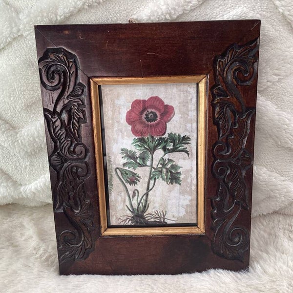 Mooie lijst houtsnijwerk met afbeelding bloem 15x25 cm