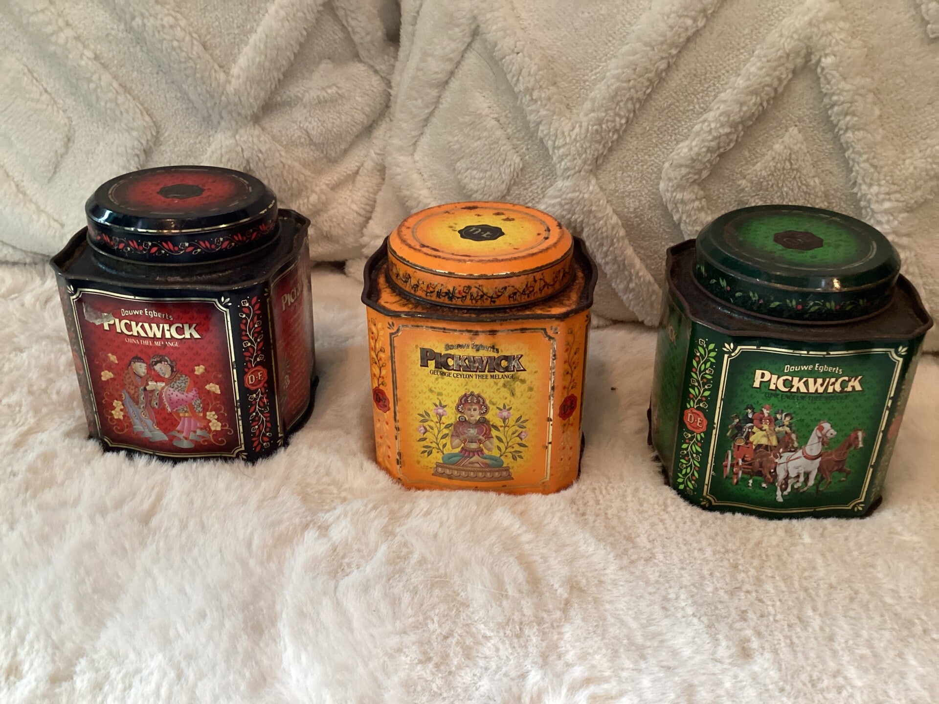 Set van 3x Pickwick thee blik rood, groen, geel