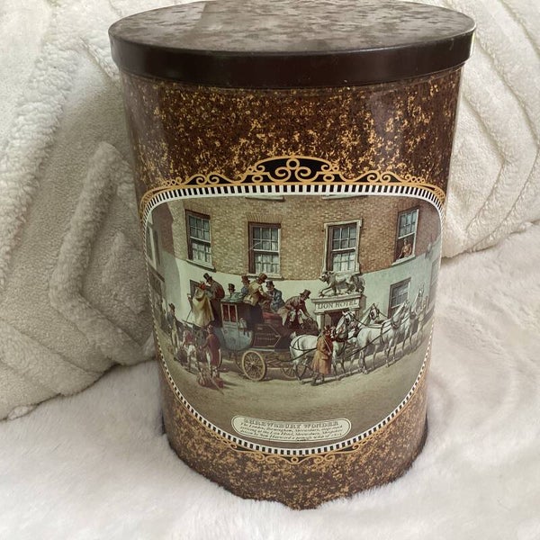 Groot oud engels blik met koetsen, 35x20 cm