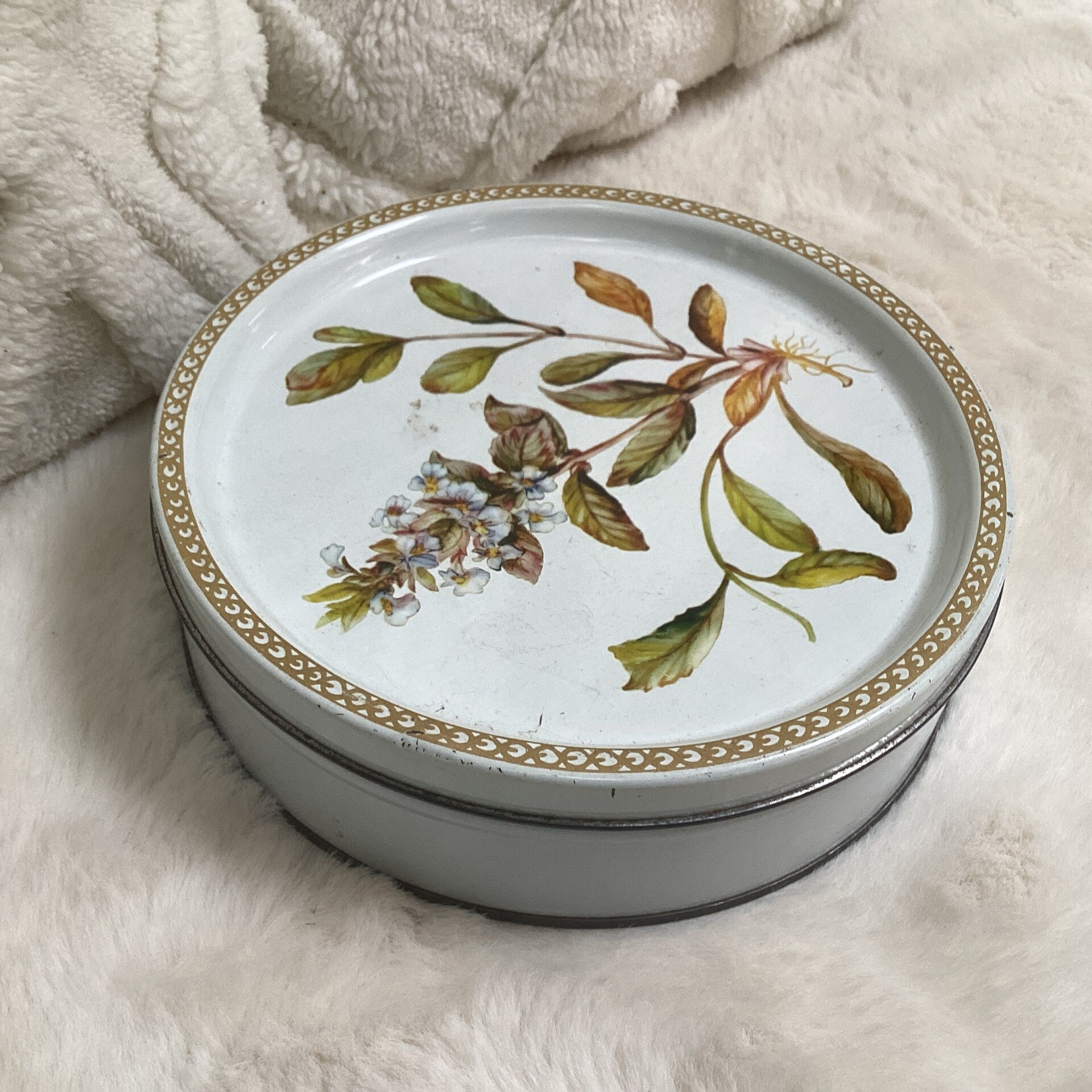 Vintage koektrommel blik met botanische bloem 20x 5 cm