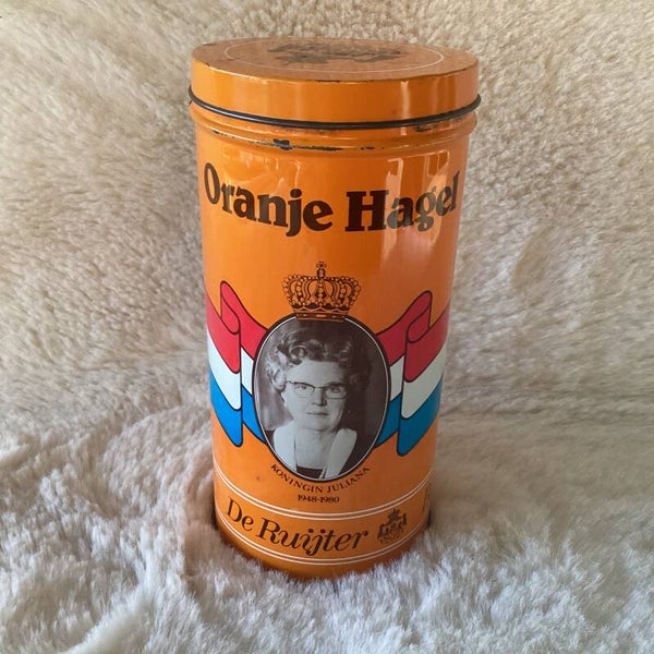 Oranje hagel blik van de Ruijter, Beatrix en Juliana 15x5,5 cm