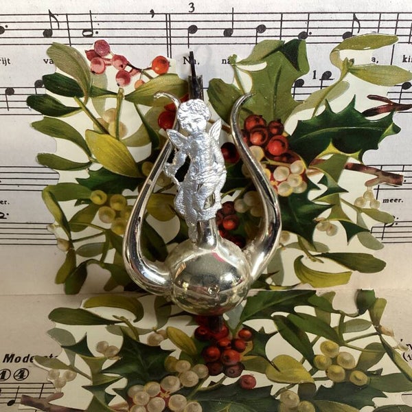 Antieke kerstbal harp met engel