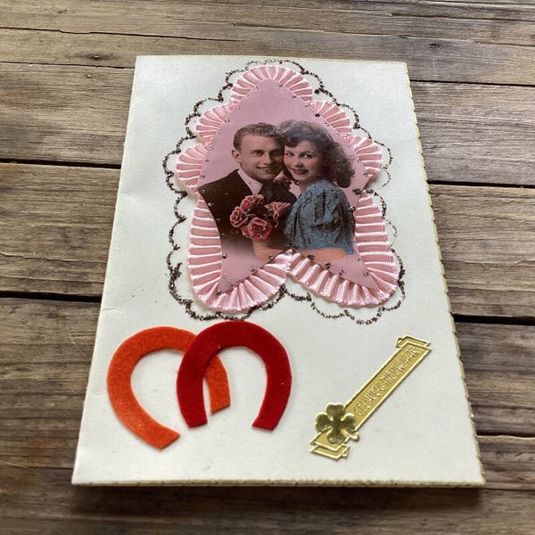 Antieke nieuwjaarskaart beschreven, boekje, handwerk