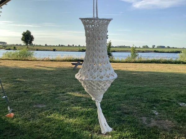 Crêmekleurig gehaakte lampion of kroonluchter incl.ledlampjes