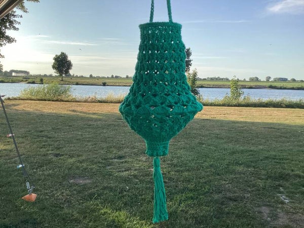 Groen gehaakte lampion of kroonluchter incl.ledlampjes