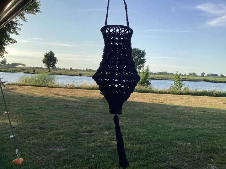 Zwart gehaakte lampion of kroonluchter incl.ledlampjes