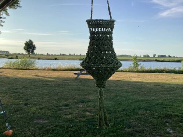 Legergroen gehaakte lampion of kroonluchter incl.ledlampjes