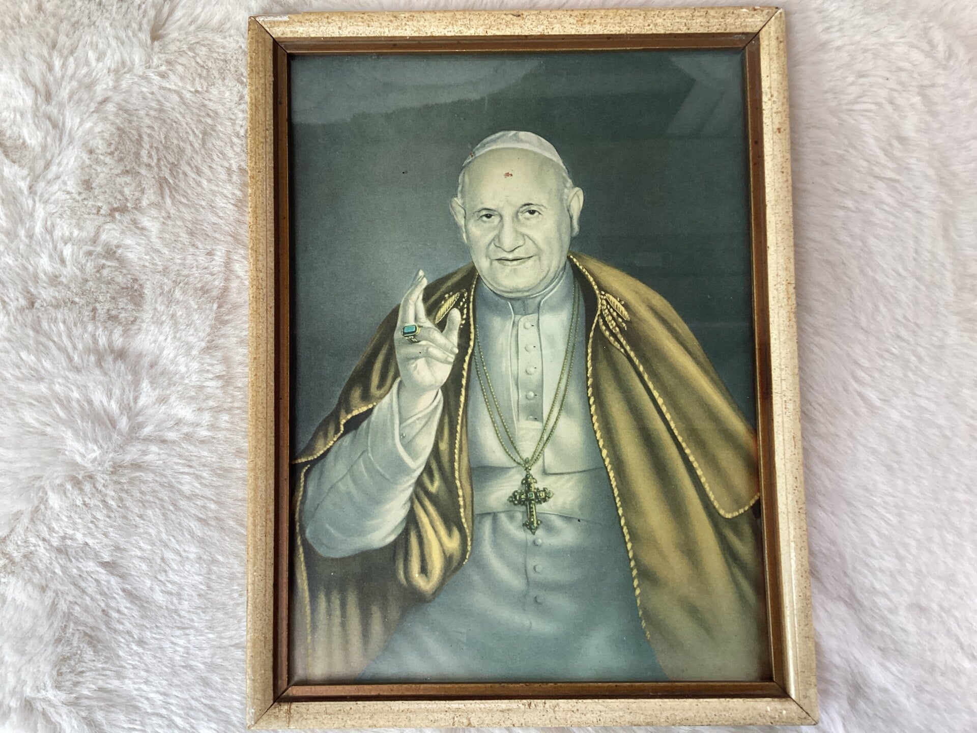 Religieus schilderijtje Z.H.Paus Joannes XX111 1958, 20x25 cm