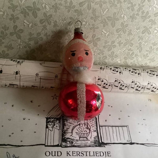Oude kerstbal kerstman met wattenbaard, gesuikerd, 9 cm