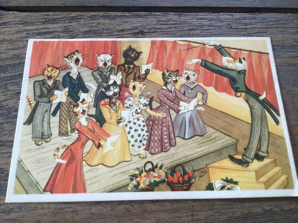 Antieke ansichtkaart poezen, koor!