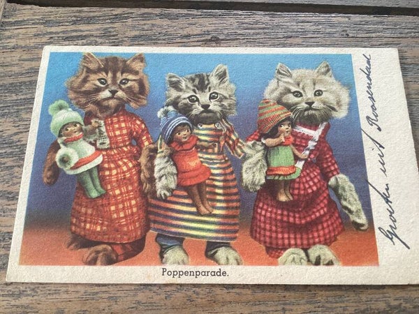 Antieke ansichtkaart poezen, 1947