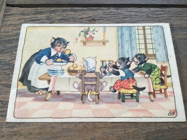 Antieke ansichtkaart poezen, 1930