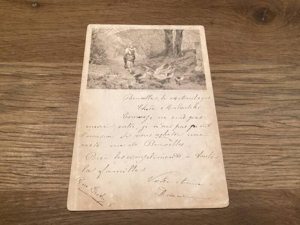 Antieke ansichtkaart begin 1900, ganzen