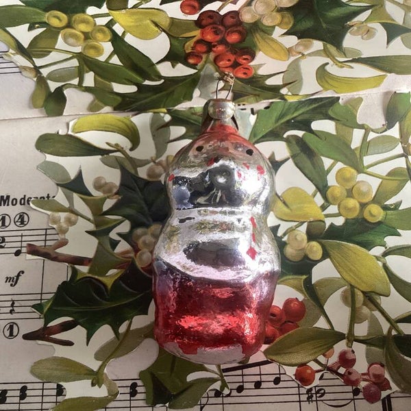 Oude kerstbal uit Oekraïne Varken oranje zilver 7 cm