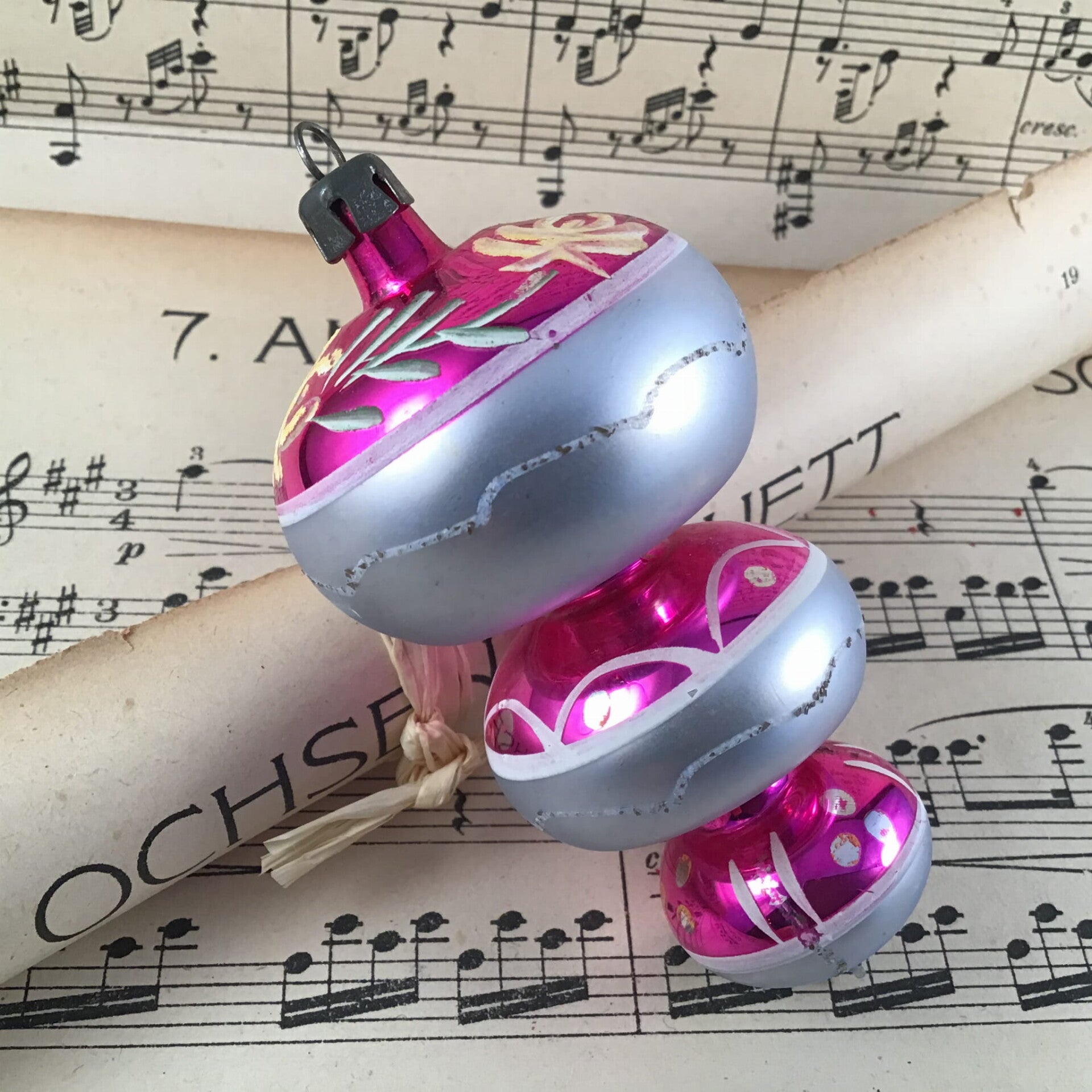 Antieke kerstbal 3 dubbele lampion 10 cm