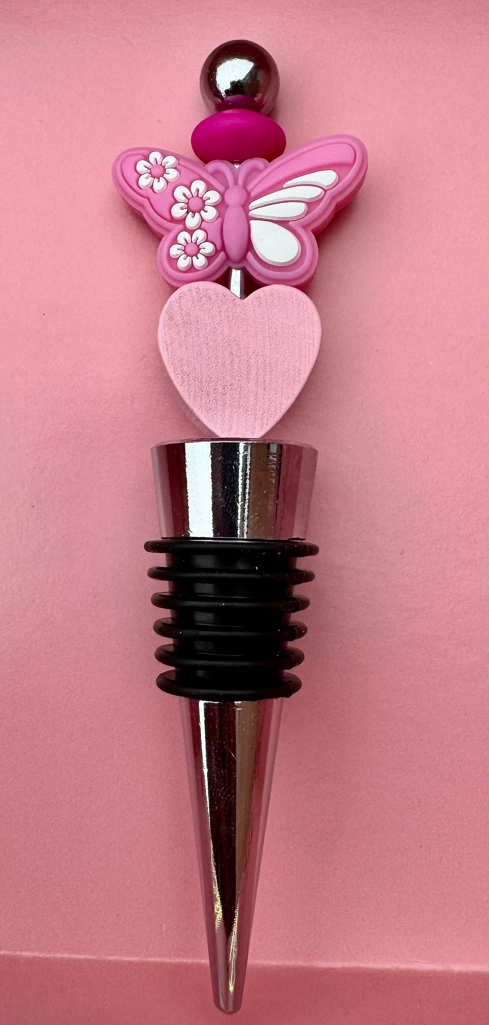 Wijnstopper VLINDER ROZE HART