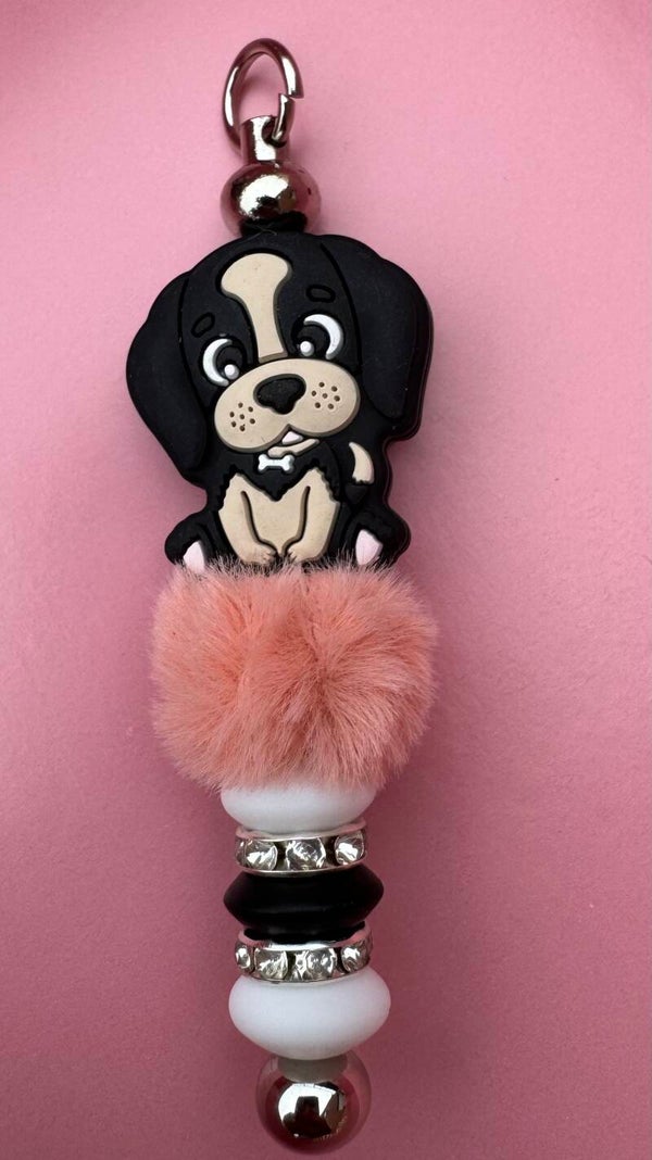 Sleutelhanger HOND WIT ZWART PLUCHE