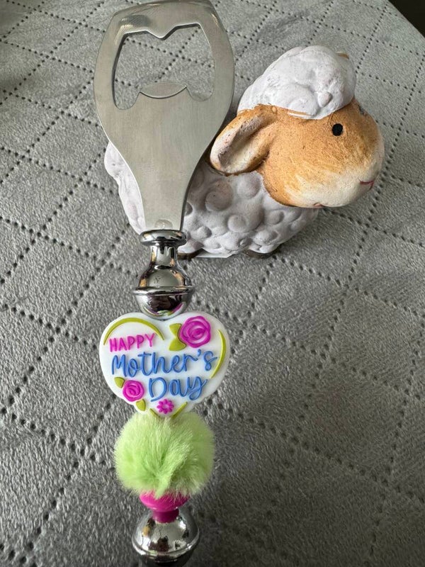 MOEDERDAG FLESSENOPENER GROEN PLUCHE