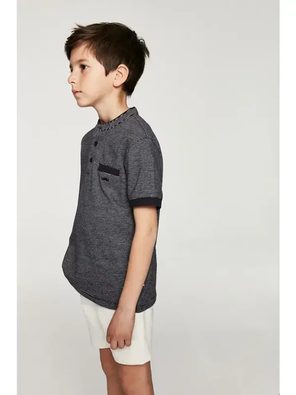 Gestreepte Kinderpolo zwart