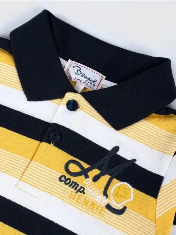 Gestreepte jongens polo longsleeve – geel/zwart