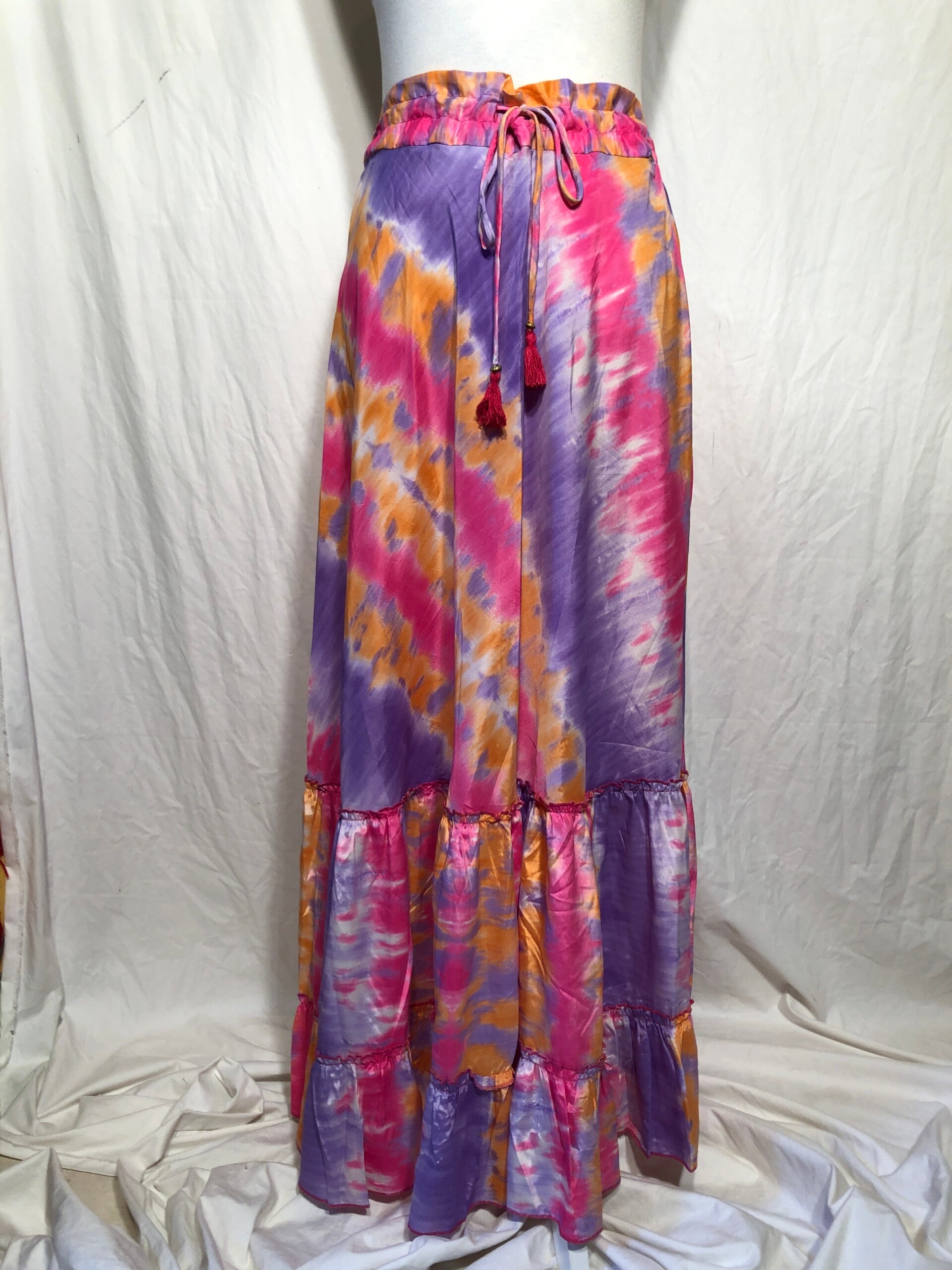 Gold & Silver roze/paars/geel print bohemian rok maat M
