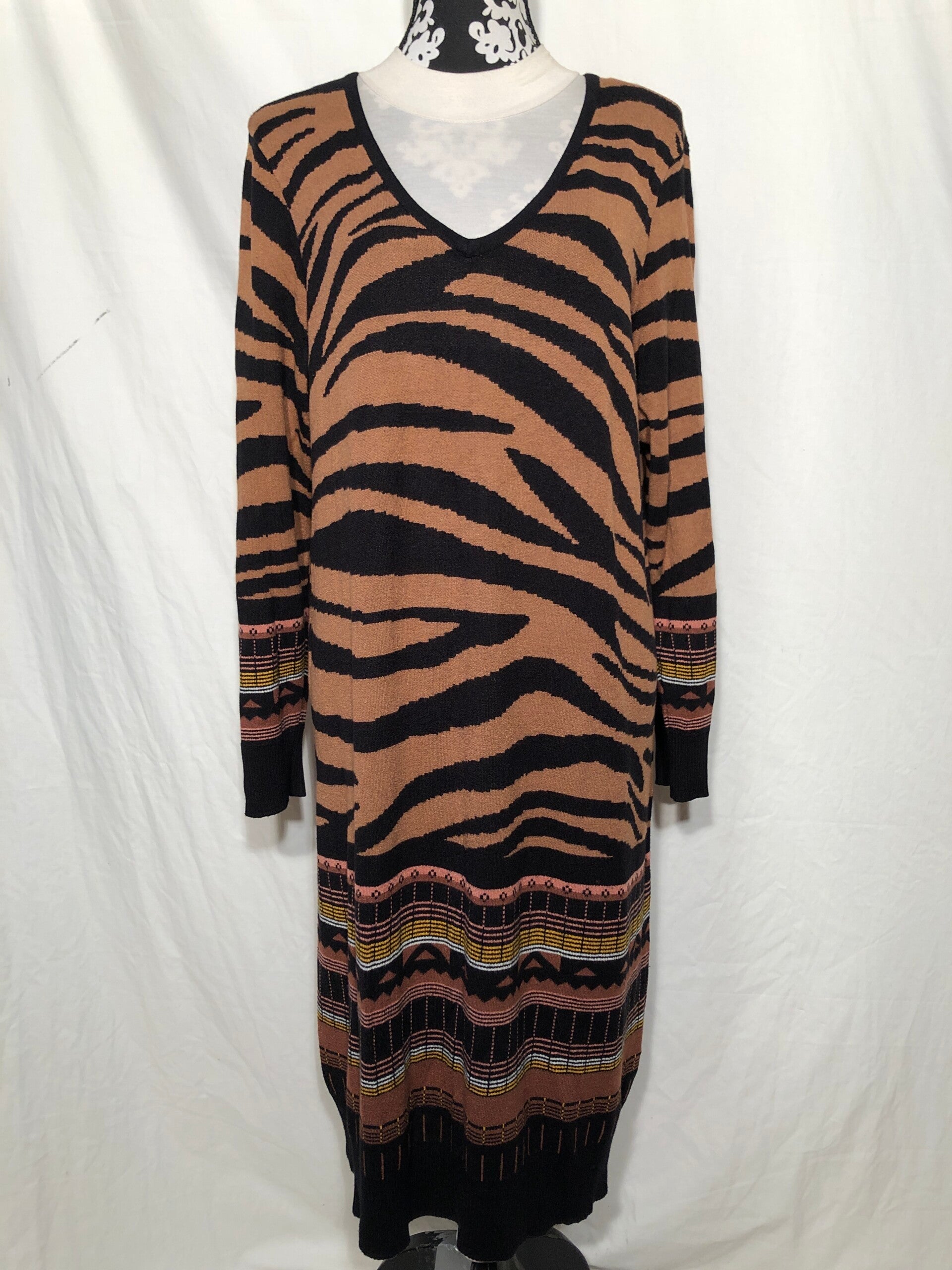 Yesta by X-two bruin/zwart print jurk maat 44