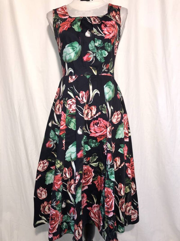 Lady vintage zwart gebloemde jurk maat 36