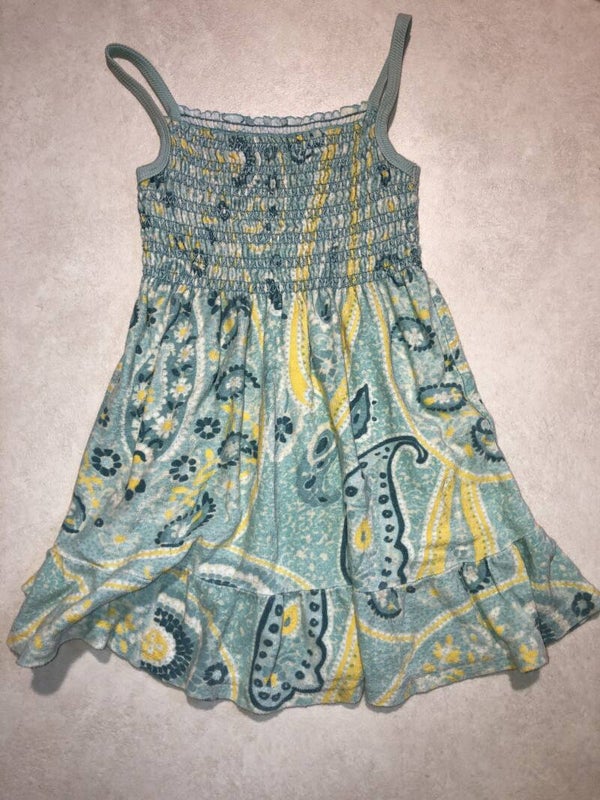 Blauw/geel print badstof zomer jurk maat 110