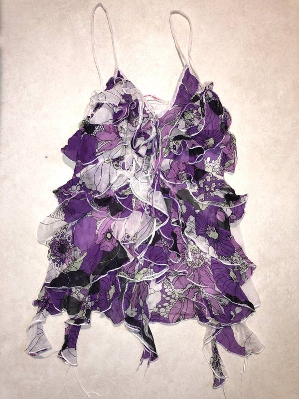 Nolita pocket paars print zijde top met ruches maat 140