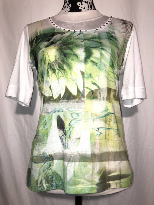 Monari groen print t-shirt met studs maat M
