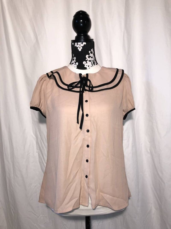 Voodoo Vixen huidkleurige retro blouse maat L