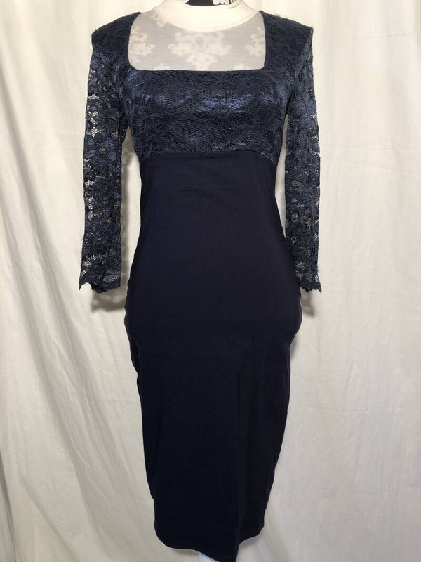 Vintage chic for top vintage blauw/kant retro pencilldress maat M